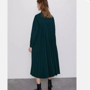Zara Back Pleated Oversized Shirt Dress Green Women's Size XS